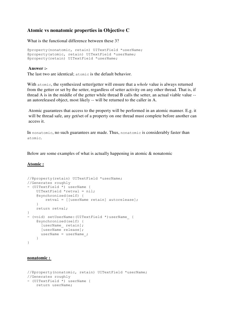 Atomic vs Nonatomic Properties in Objective-C | PDF