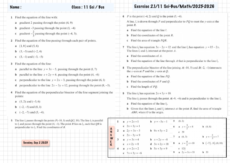 Exercise Math 2 Sept 2025 | PDF