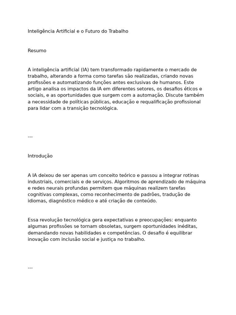Impactos da IA no Mercado de Trabalho | PDF | Inteligência artificial ...