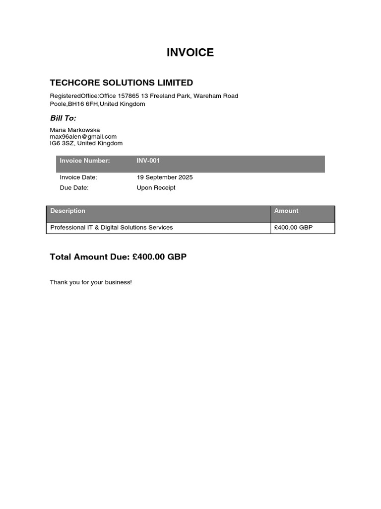 Invoice Techcore Solutions PDF | PDF