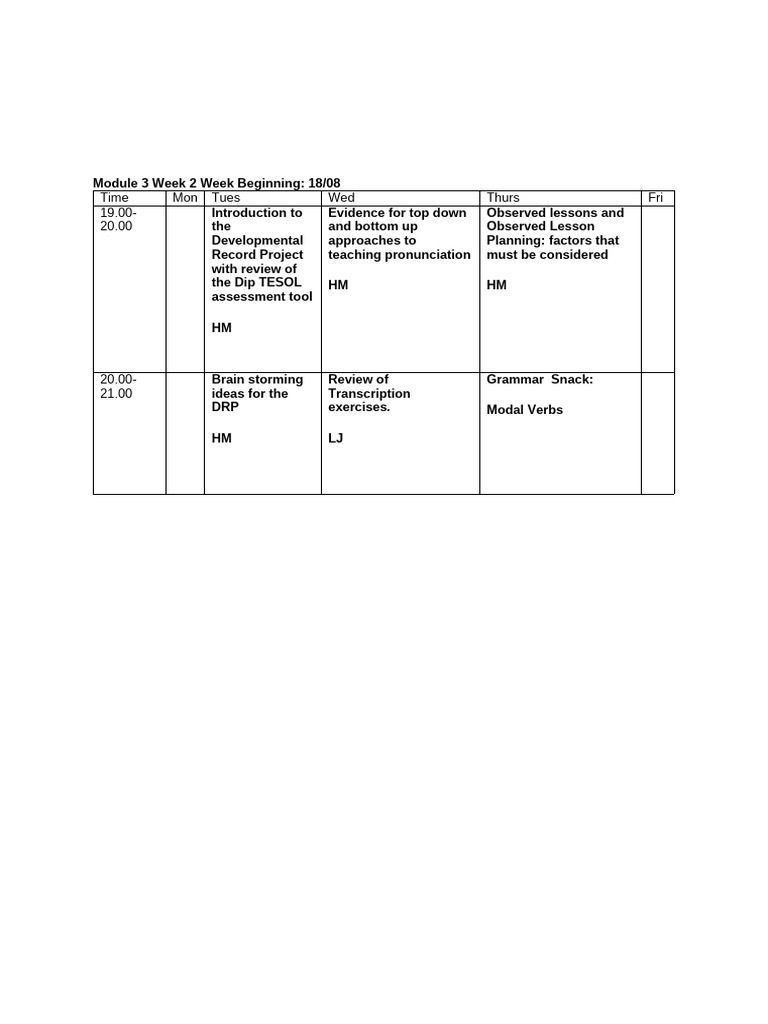 Confirmed Module 3 Week 2 Week Beginning | PDF