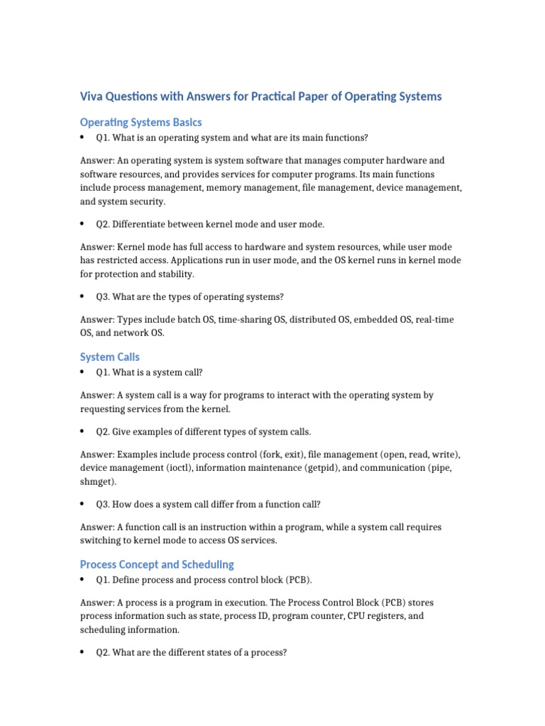 OS Viva QA | PDF | Process (Computing) | Thread (Computing)