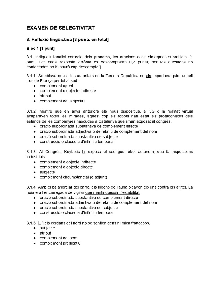 Examen Selectivitat | PDF