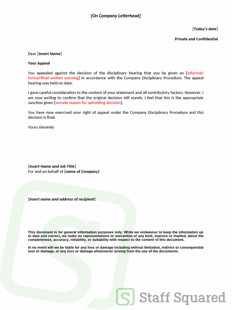Appeal Outcome Warning Upheld | PDF