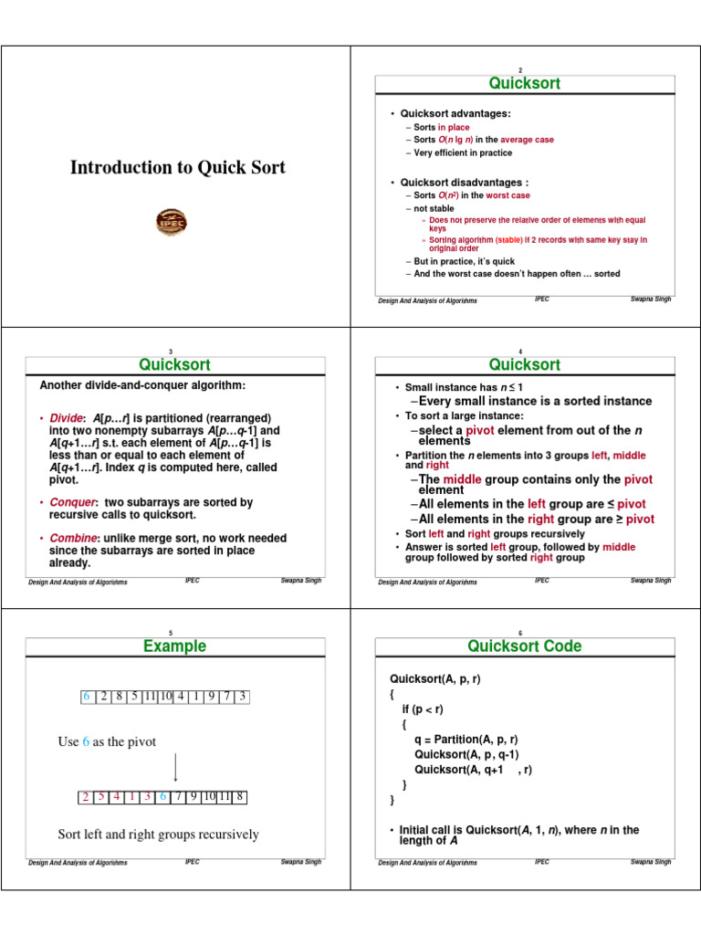 Quick Sort Algorithm Overview | PDF | Algorithms And Data Structures ...