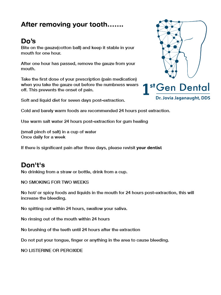 Tooth Extraction Aftercare Guidelines | PDF