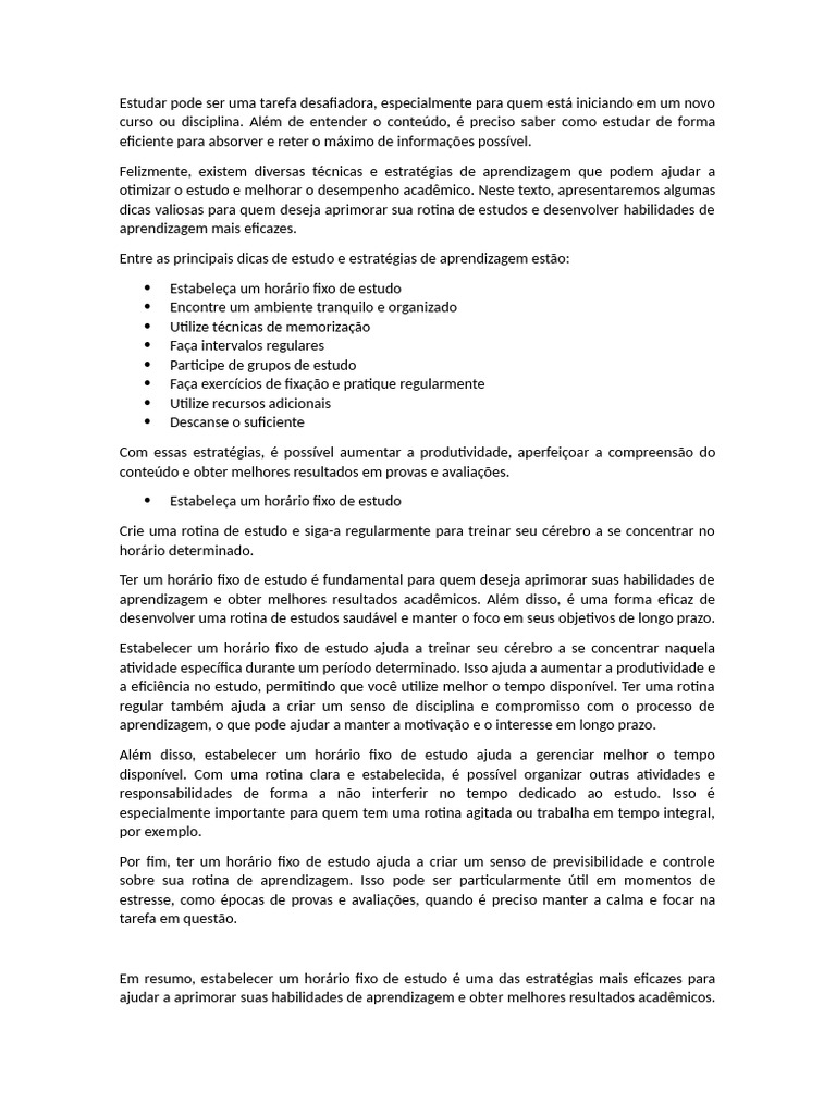 Dicas para Aprimorar Estudos Eficazes | PDF | Aprendizado | Memória