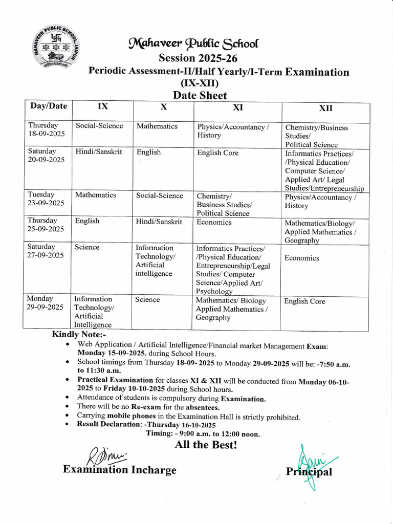 2025-26 Exam Date Sheet and Guidelines | PDF | Science