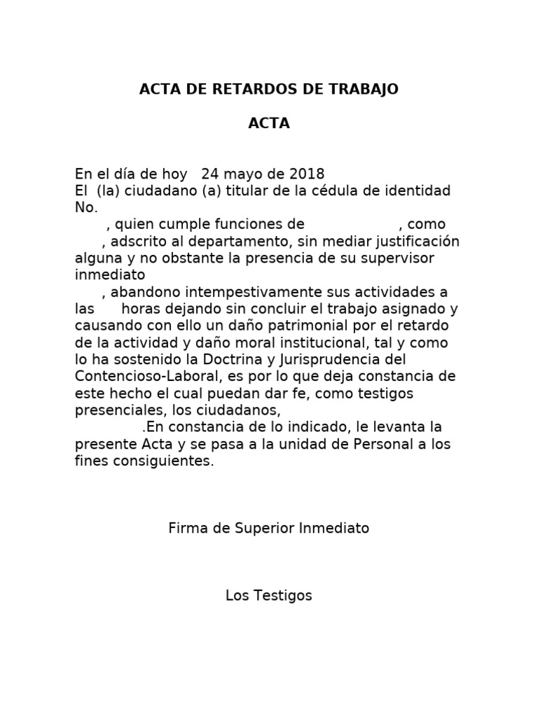 Acta de Retardos Laborales 2018 | PDF
