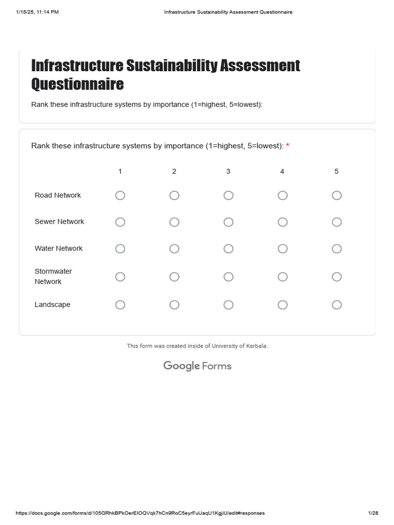Infrastructure Sustainability Survey | PDF | Infrastructure | Stormwater