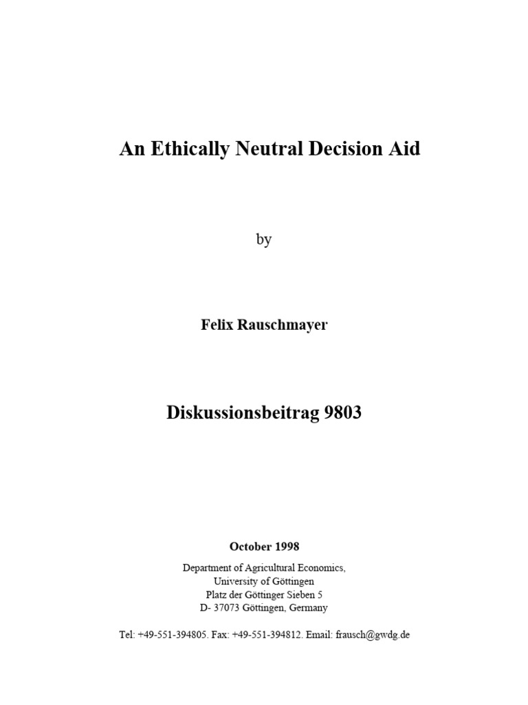 An Ethically Neutral Decision Aid: Diskussionsbeitrag 9803 | PDF ...