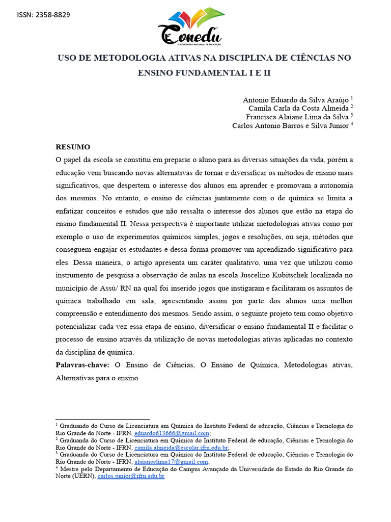 Metodologias Ativas no Ensino de Ciências | PDF | Aprendizado | Science