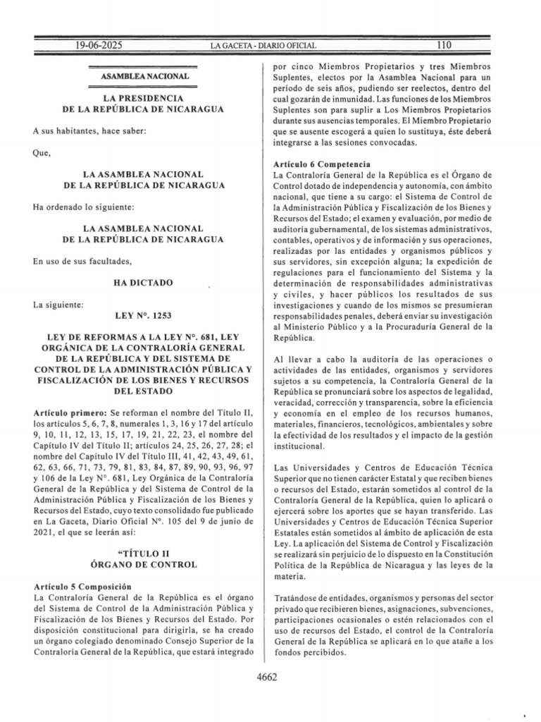 Reformas a la Ley 681 en Nicaragua | PDF | El proceso de destitución ...