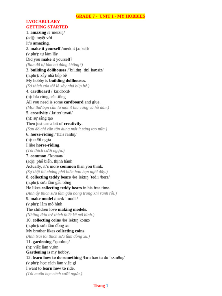 Unit 1 My Hobbies - Real | PDF