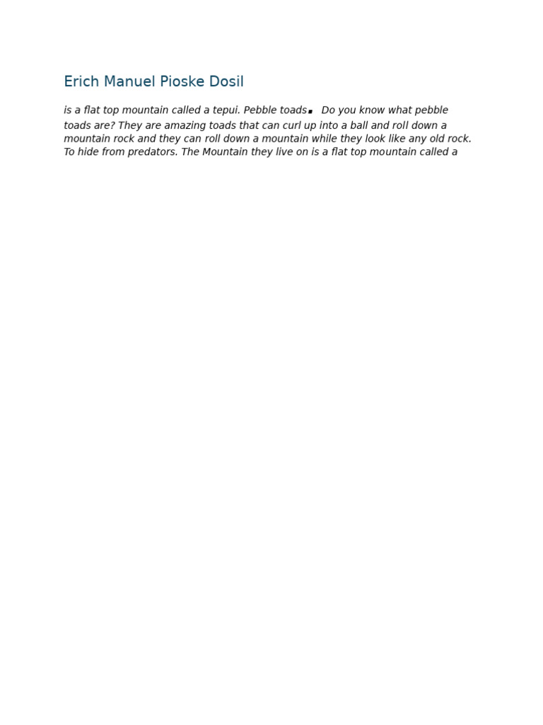 Erich Manuel Pioske Dosil The Pebble Toad Pargraph | PDF