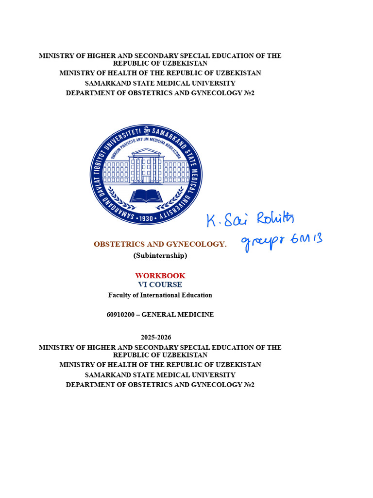 Obstetrics and Gynecology Subinternship Workbook | PDF | Birth Control ...