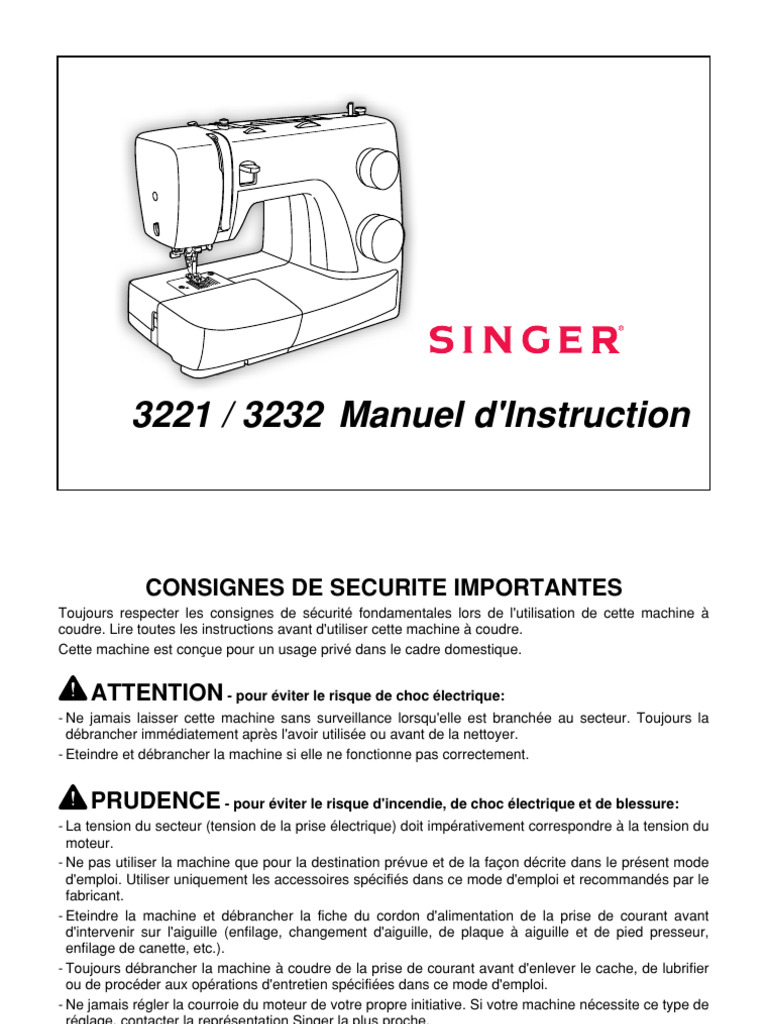 Mode d'emploi Singer 3232 Simple | PDF | Les textiles | Machine à coudre