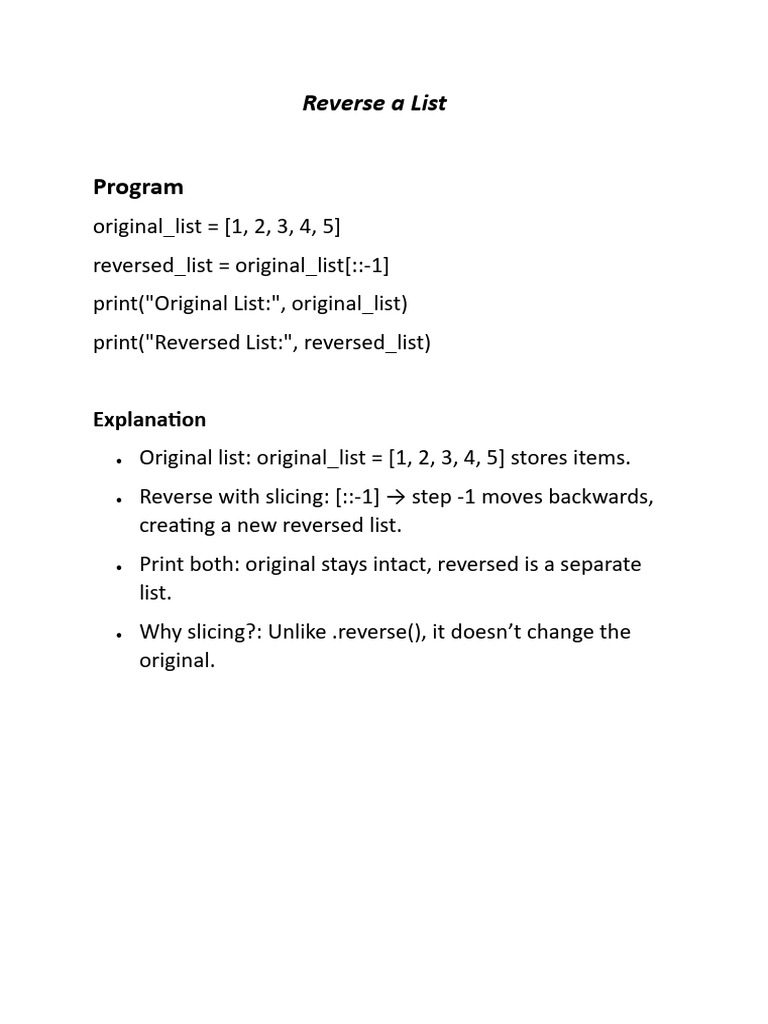 Reverse a List in Python Using Slicing | PDF