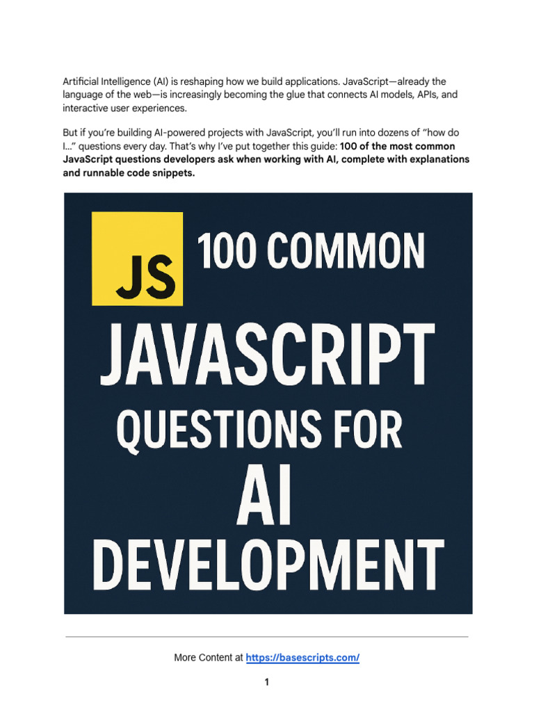 100 JavaScript AI Development FAQs | PDF | Java Script | Artificial ...