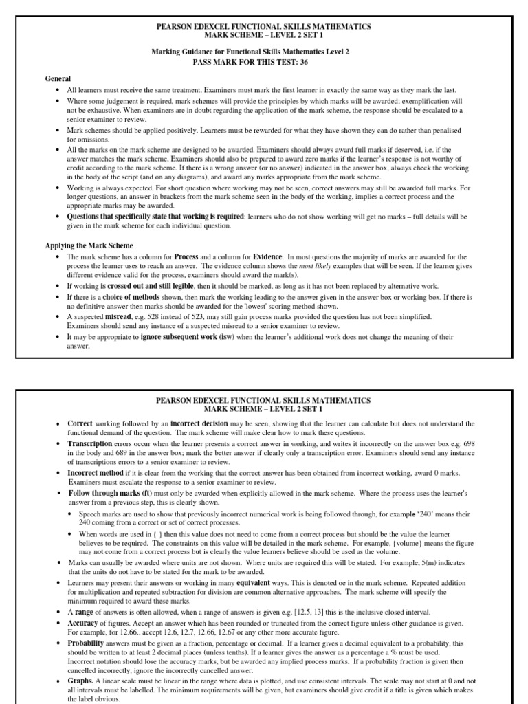 Edexcel Level 2 Maths Mark Scheme | PDF | Multiplication | Decimal