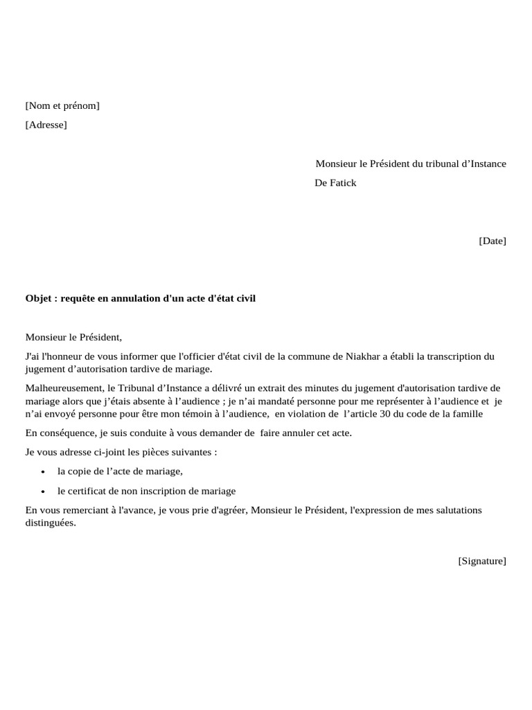 Annulation acte état civil mariage | PDF