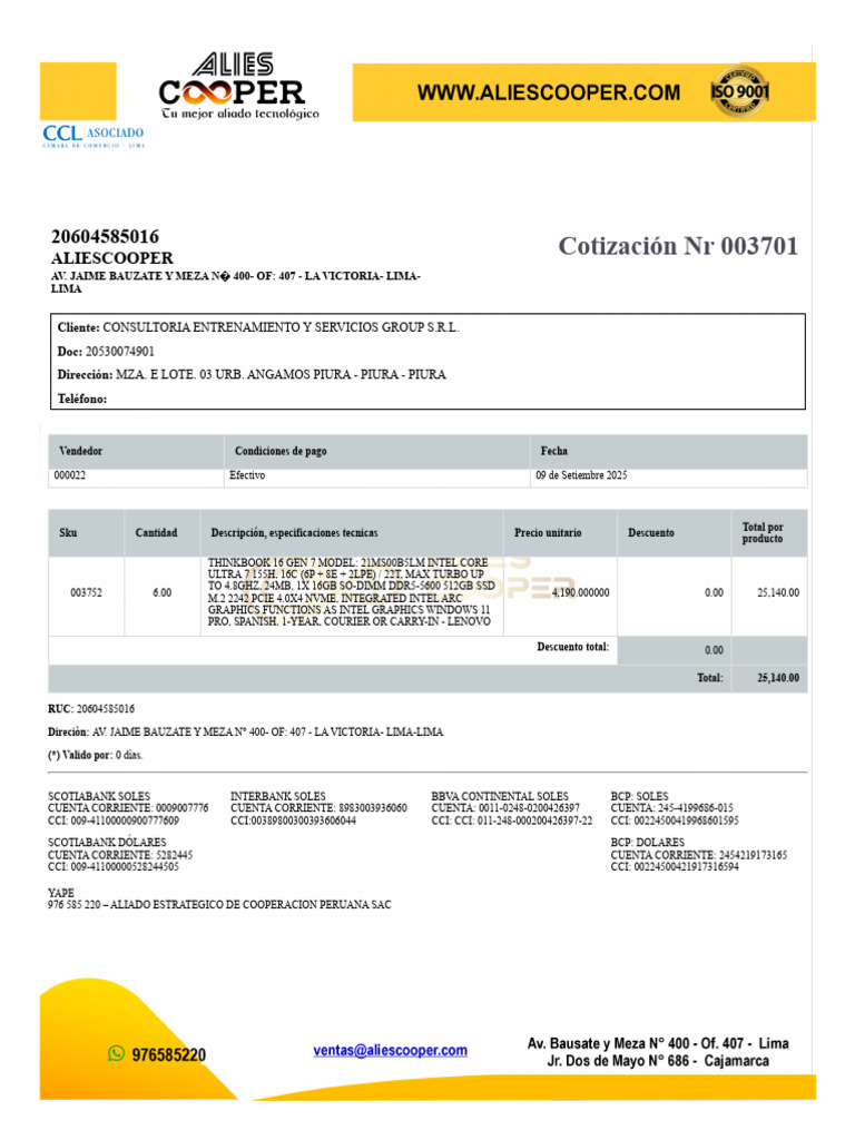 Cotización NR 003701 | PDF | Hardware de la computadora