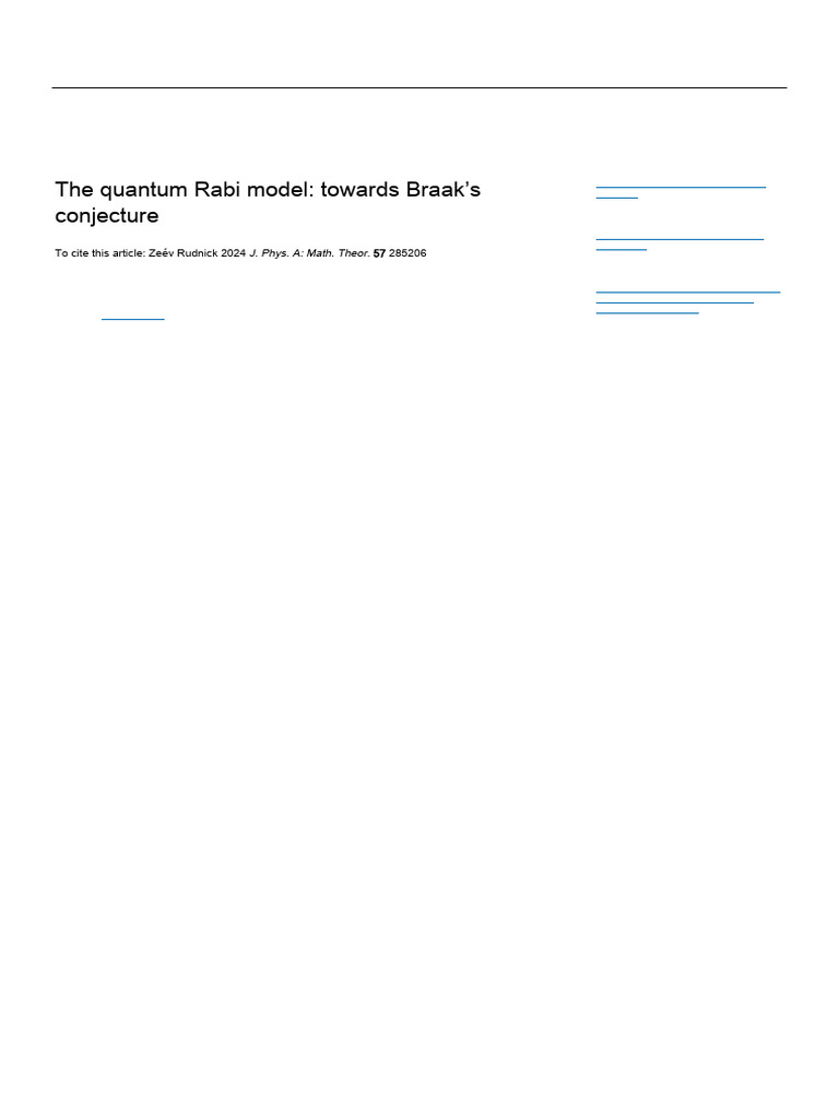 Quantum Rabi Model and Braak's Conjecture | PDF | Theoretical Physics ...
