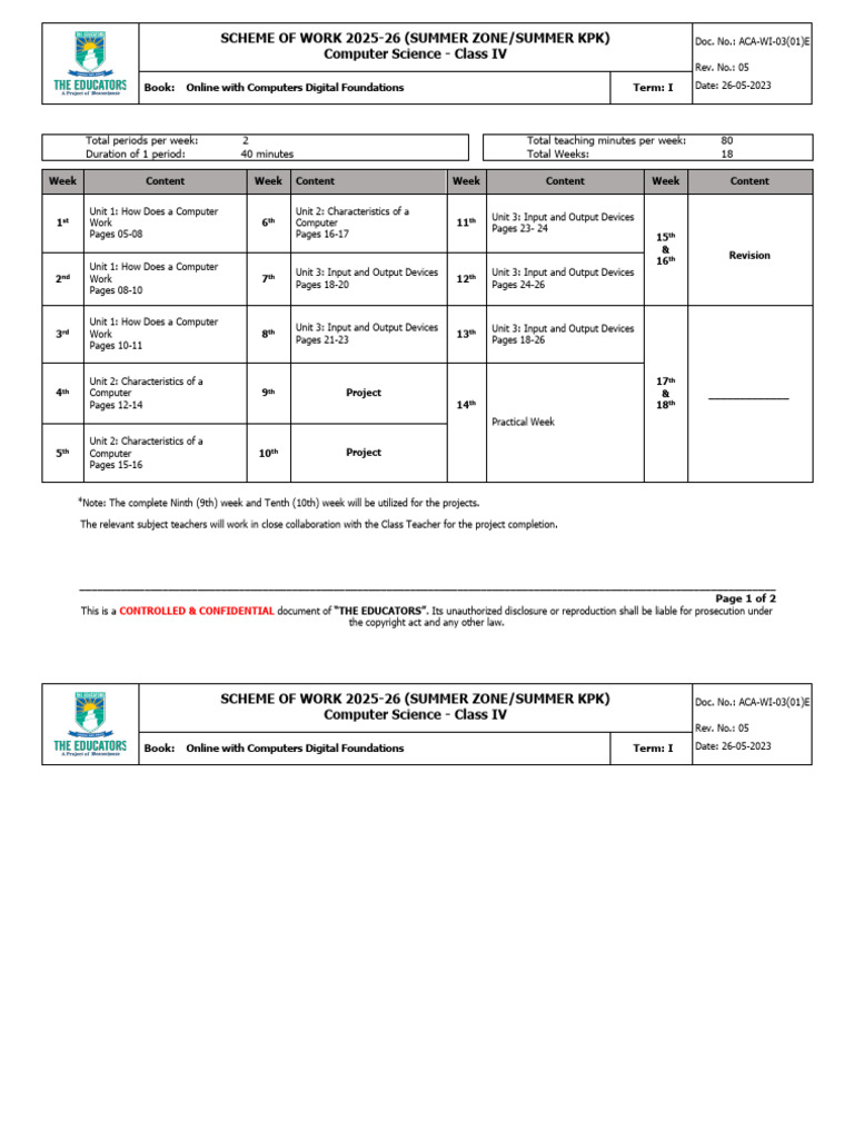 Class IV Computer Science Scheme 2025-26 | PDF