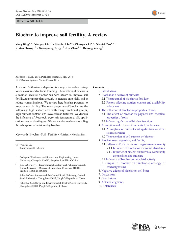 Biochar To Improve Soil Fertility A Review | PDF | Soil | Soil Fertility