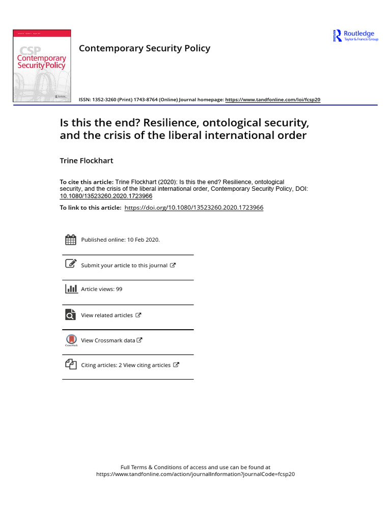 Ontological Security and Liberal Order Crisis | PDF | Psychological ...