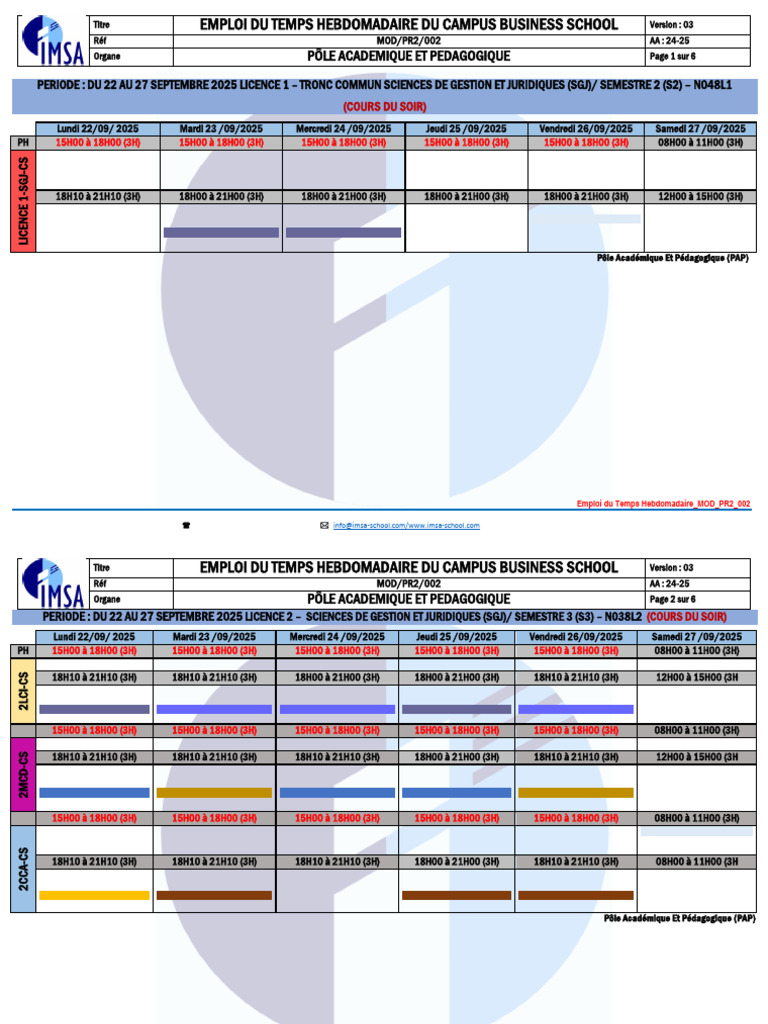Emploi du Temps Semaine 22-27 Sept 2025 | PDF | Économie | Business