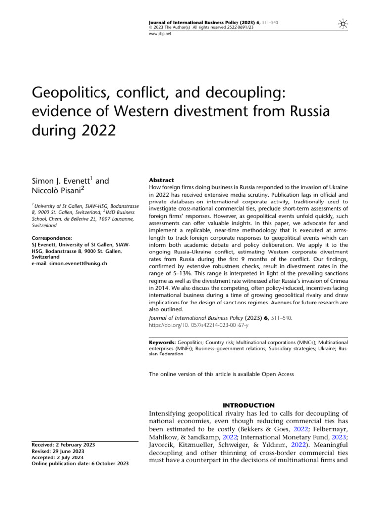Western Corporate Divestment from Russia | PDF | Russia | World Politics