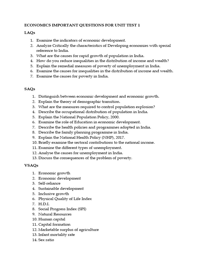 Economics Unit Test Questions | PDF