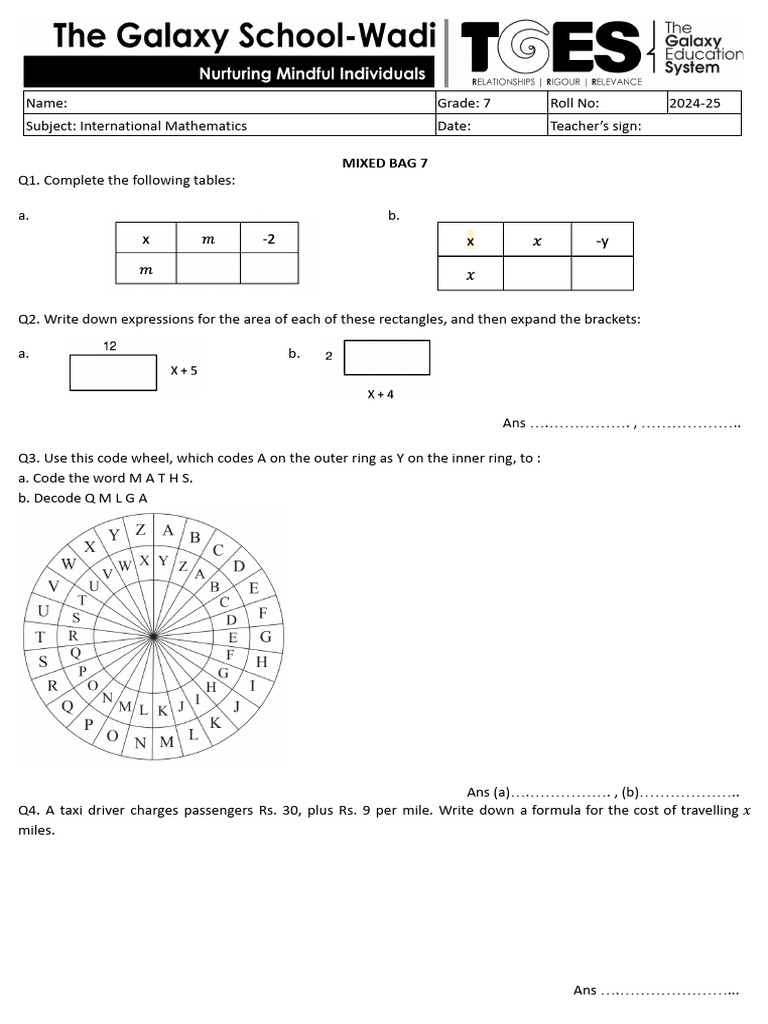 Grade 7 International Math Exercises | PDF