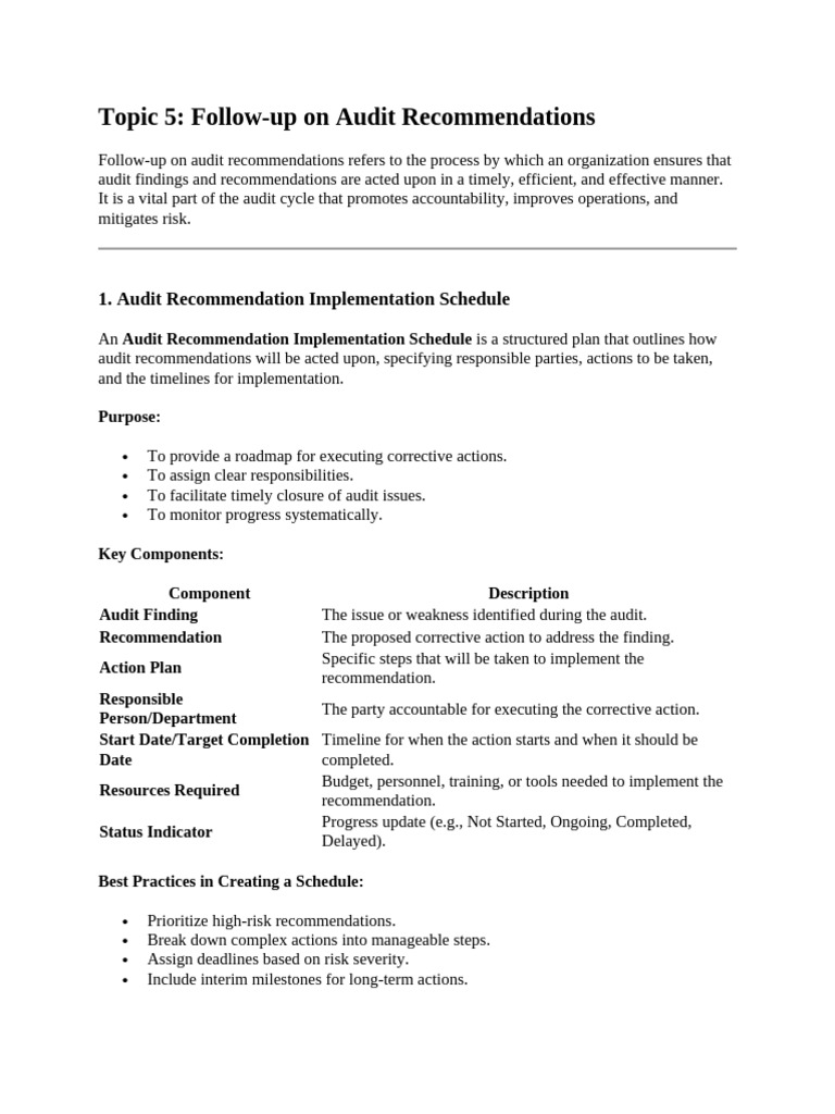 Audit Recommendation Follow-Up Guide | PDF | Project Management | Risk