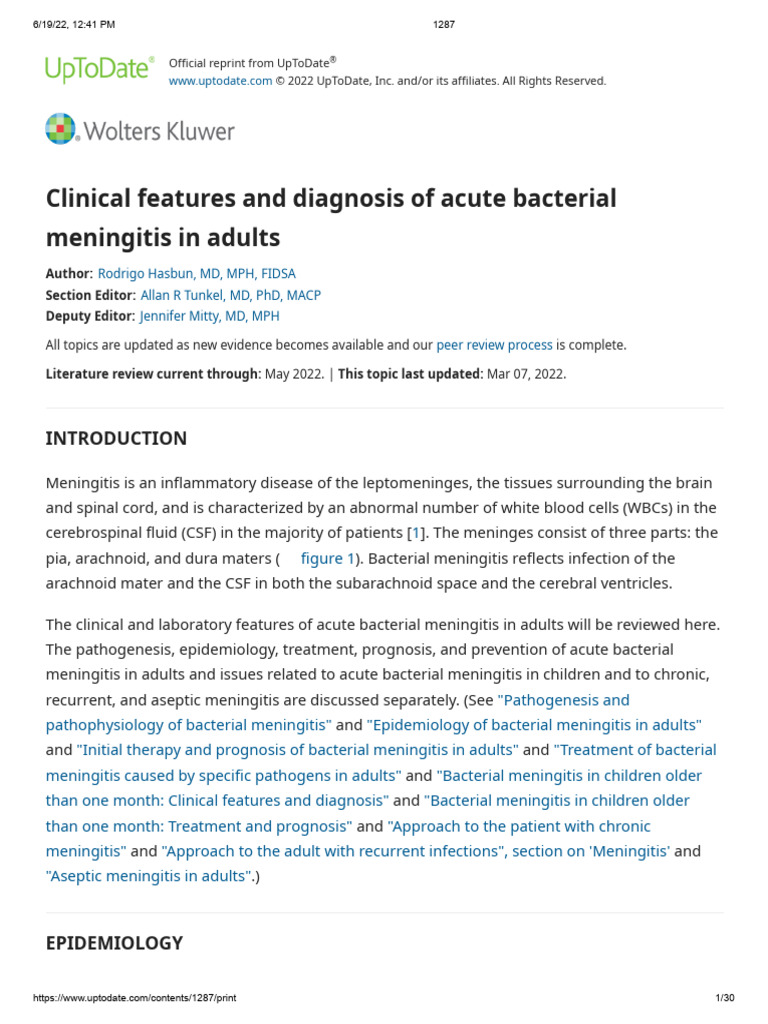 Clinical Features and Diagnosis of Acute Bacterial | PDF | Meningitis ...