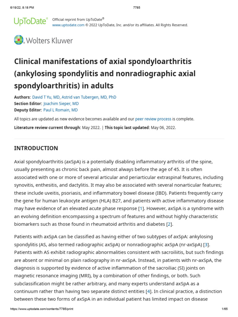 Clinical Manifestations of Axial Spondyloarthritis | PDF | Diseases And ...