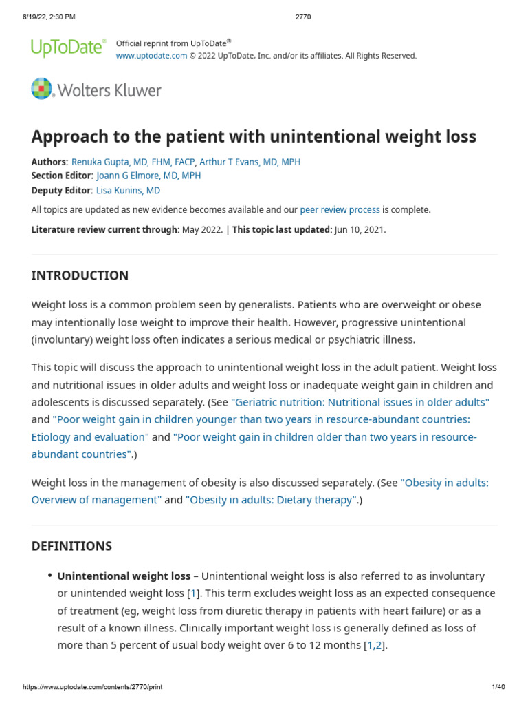 Approach To The Patient With Unintentional Weight Loss PDF Weight