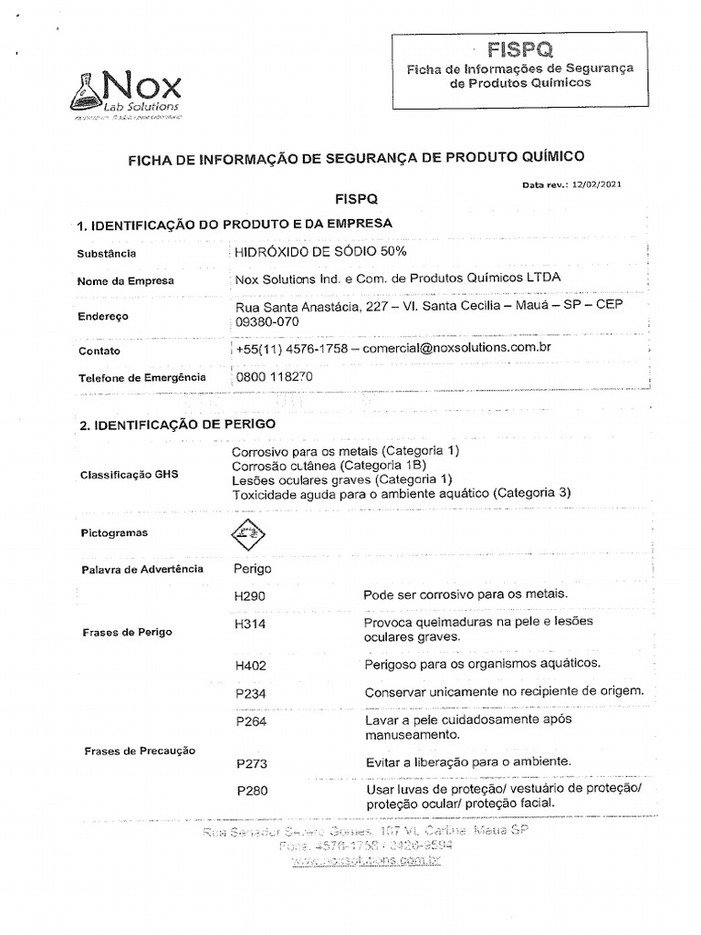 FISPQ Hidróxido de Sódio | PDF