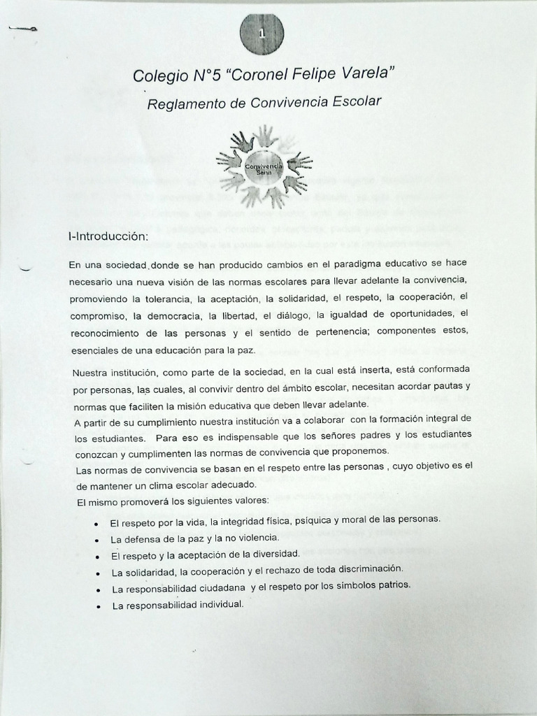 Reglamento de Convivencia Escolar N°5 | PDF | Enseñando | Maestros