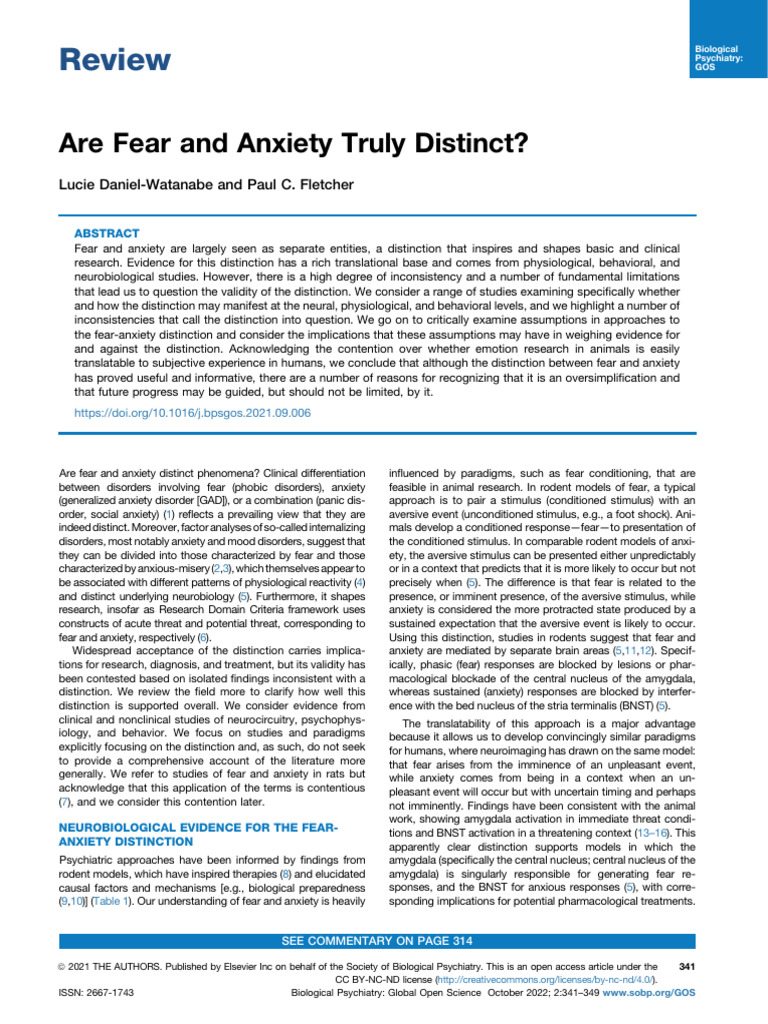 Reevaluating Fear and Anxiety Distinction | PDF | Fear | Anxiety