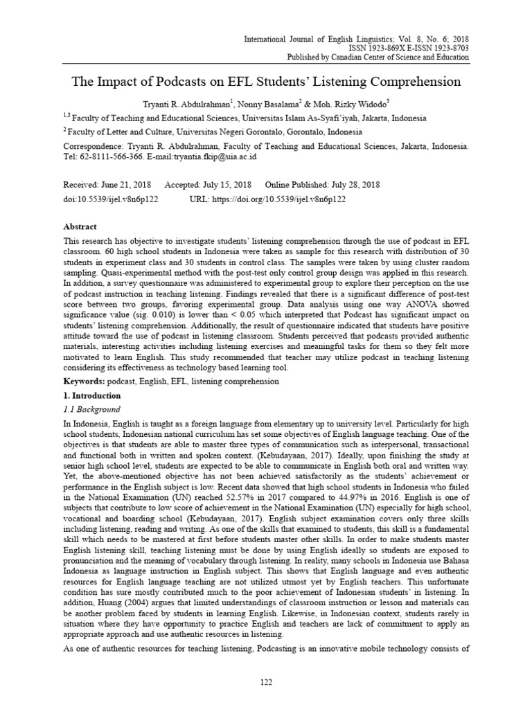 Impact of Podcasts on EFL Listening Skills | PDF | English As A Second ...