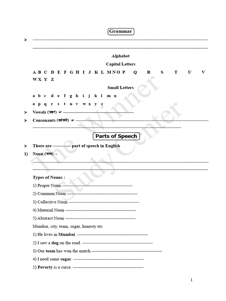 English Grammar Basics and Parts of Speech | PDF | Noun | Part Of Speech