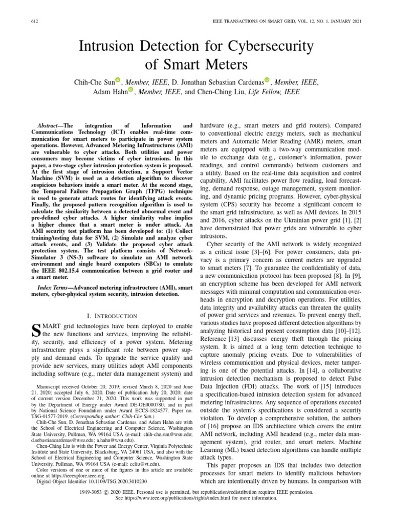10 Intrusion Detection For Cybersecurity of Smart Meters | PDF ...