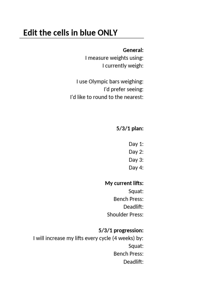 5/3/1 Workout Progress Tracker | PDF | Management Of Obesity ...