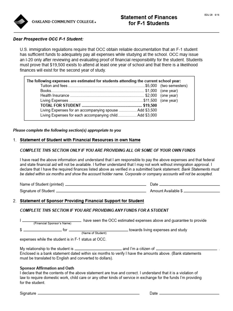 F-1 Student Financial Statement Guide | PDF | Banks