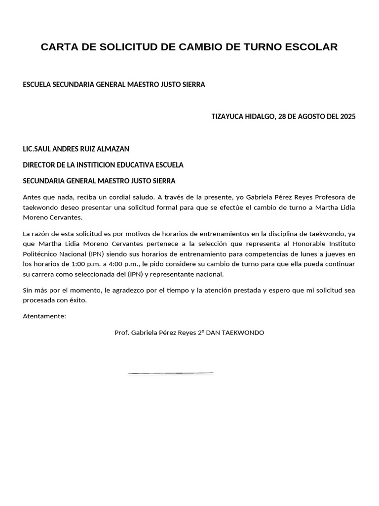 Solicitud de Cambio de Turno Escolar | PDF