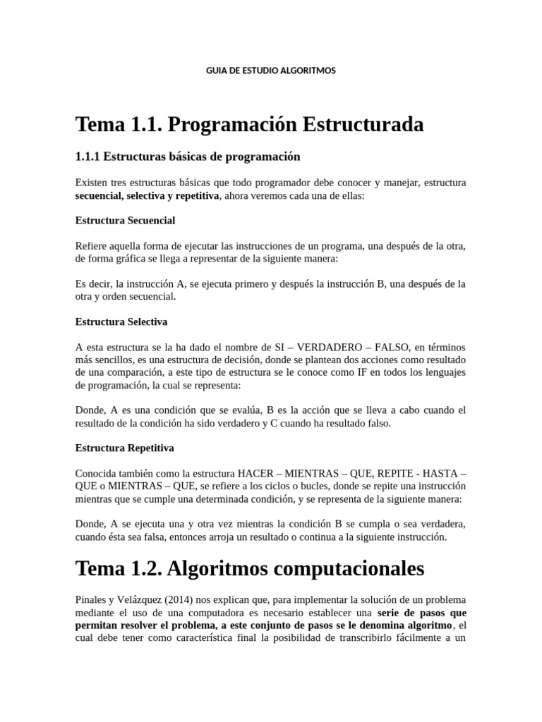 Guía de Algoritmos y Estructuras de Programación | PDF | Algoritmos ...