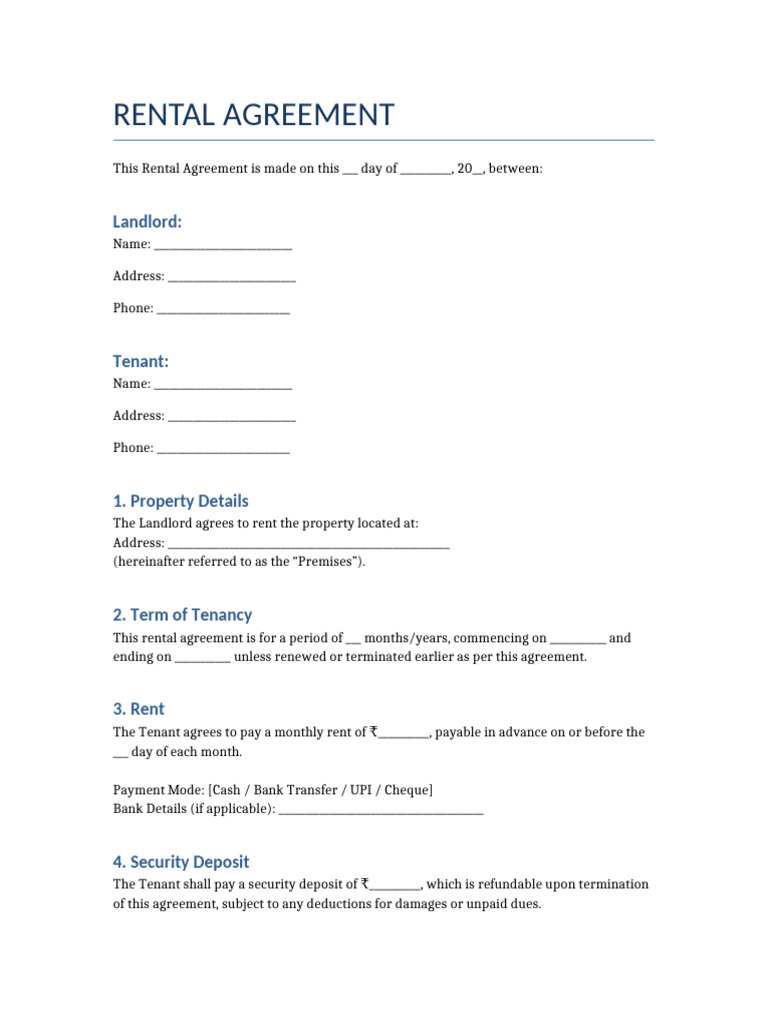 Rental Agreement Template for Tenants | PDF
