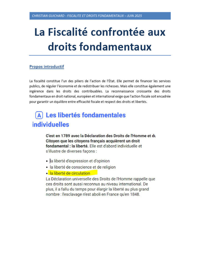 Fiscalité et Droits Fondamentaux 2025 | PDF | Impôts | Convention ...